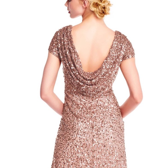 NWT $299 Adrianna Papell Sequin‎ Cowl Back Gown in Rose Gold [PETITE 2P ] - Picture 6 of 10